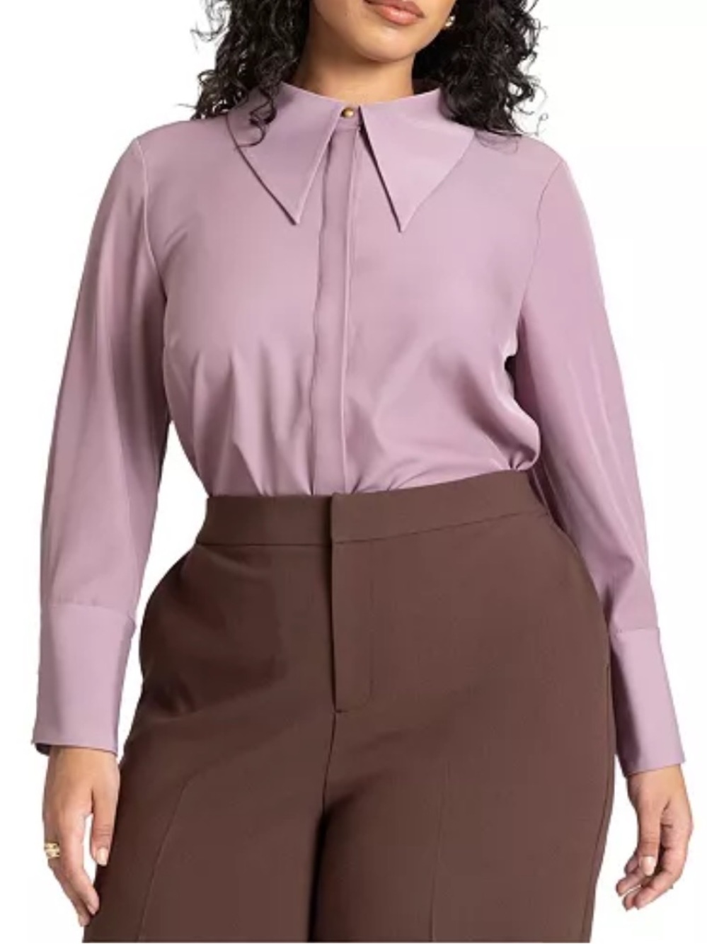 ELOQUII Womens Pointed Collar Button Up Top Size 22 Grape Shake Office Career